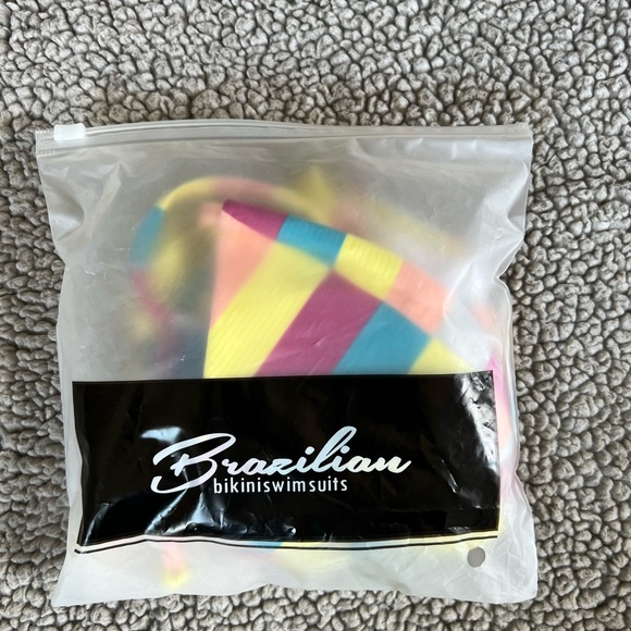 Chic Ribbed Cutout High Waist Slide Triangle Brazilian Two Piece Bikini Small - Picture 10 of 12